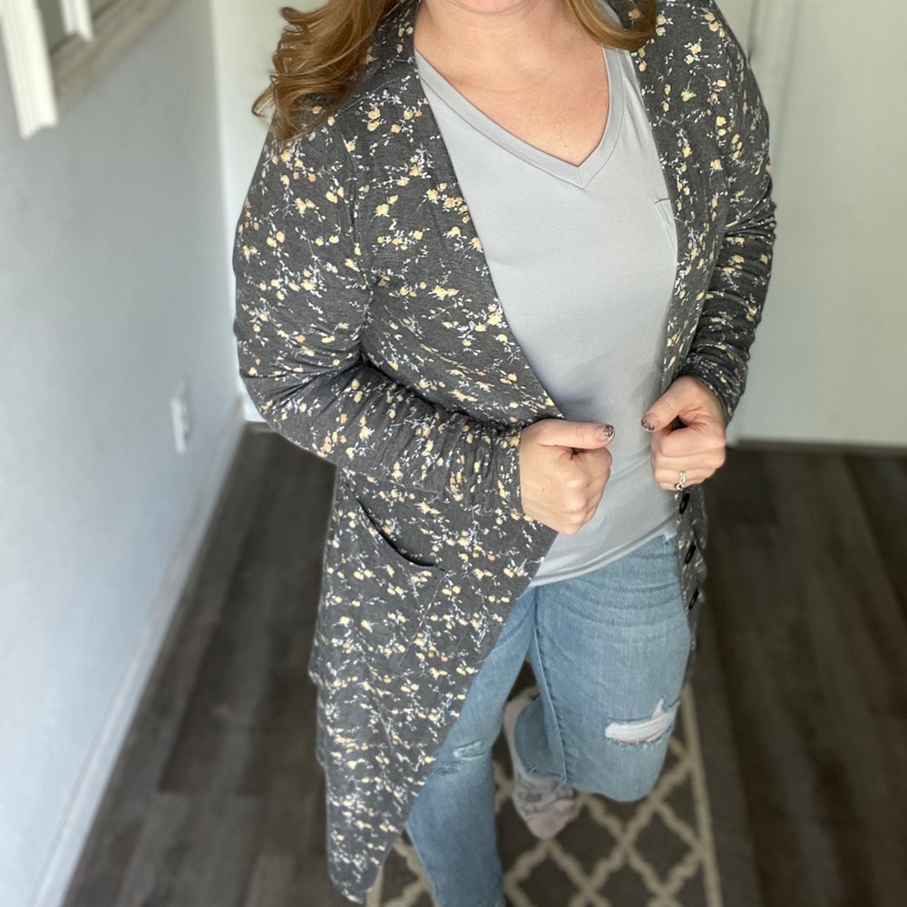 Gray Floral cardigan